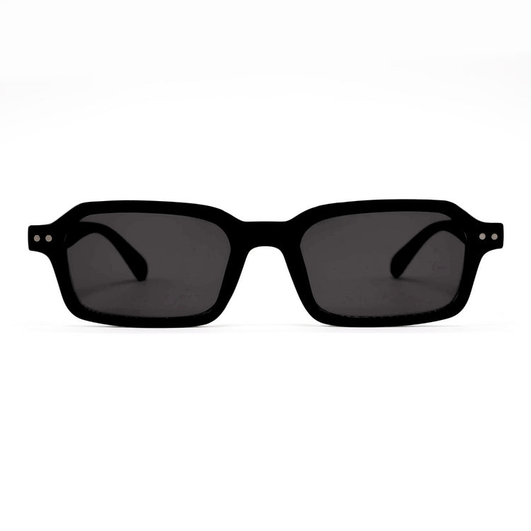 Lentes de sol Blinders Black Ravello con marco rectangular negro y lentes negros, estilo unisex UV400 - Blinders Online Store