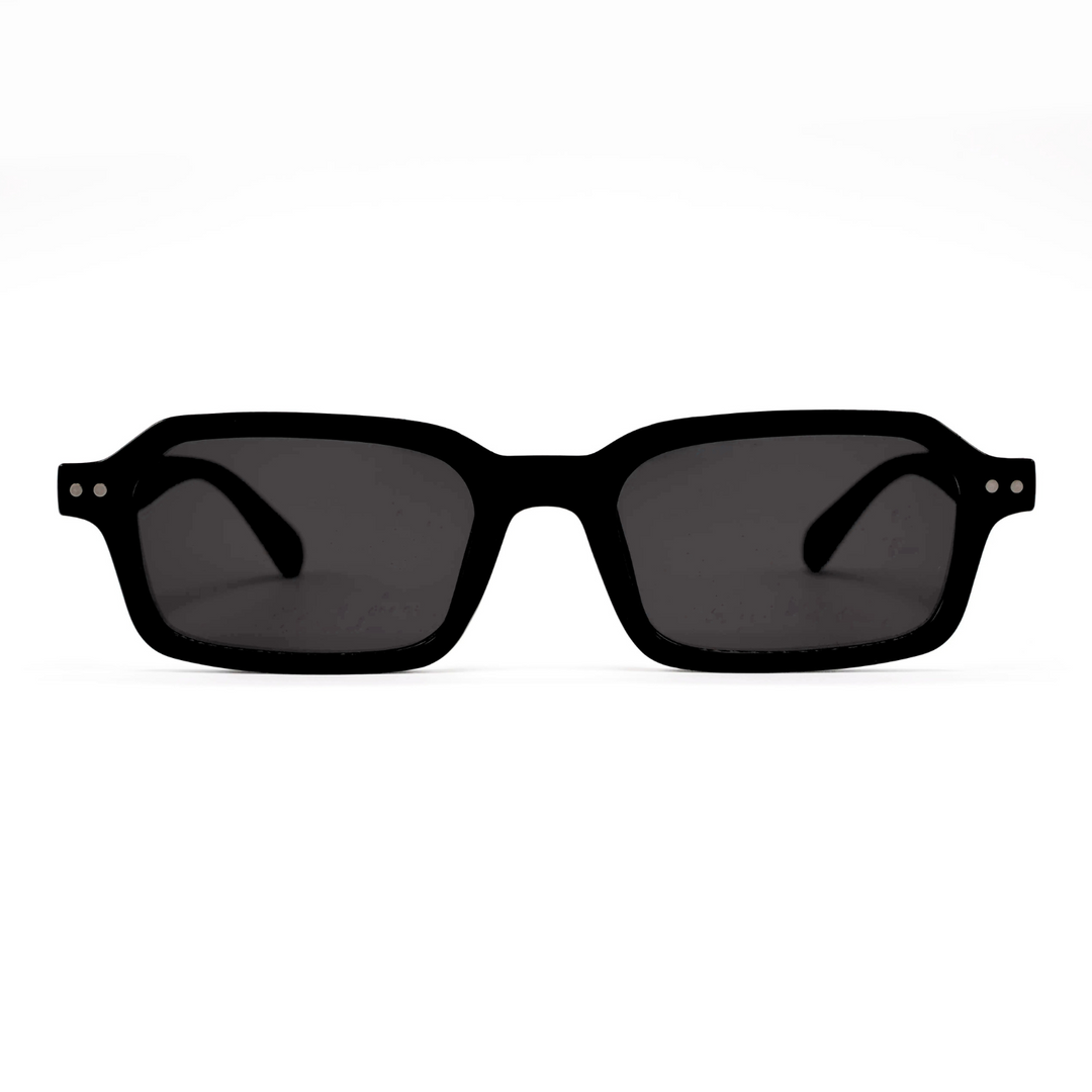 Lentes de sol Blinders Black Ravello con marco rectangular negro y lentes negros, estilo unisex UV400 - Blinders Online Store