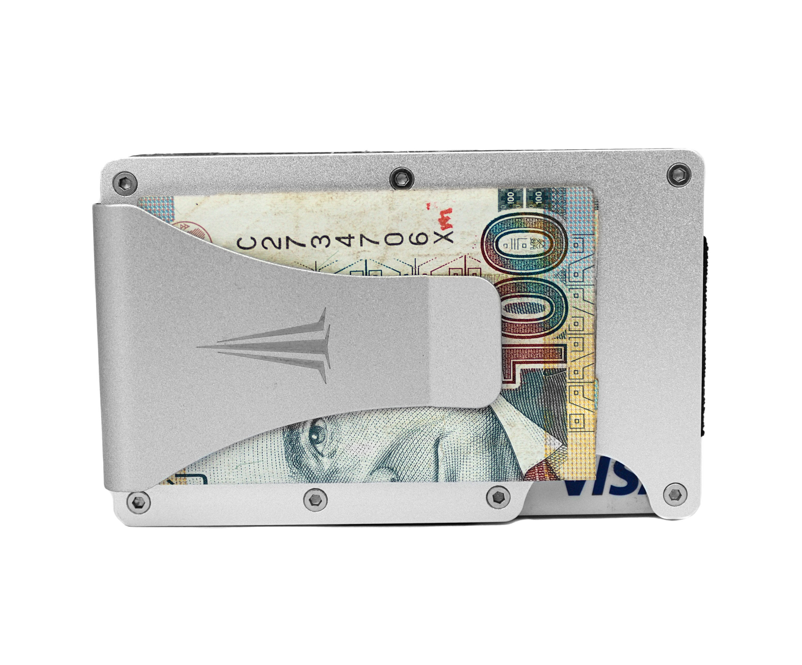 Billetera metálica plateada silver aluminum RFID The Icon