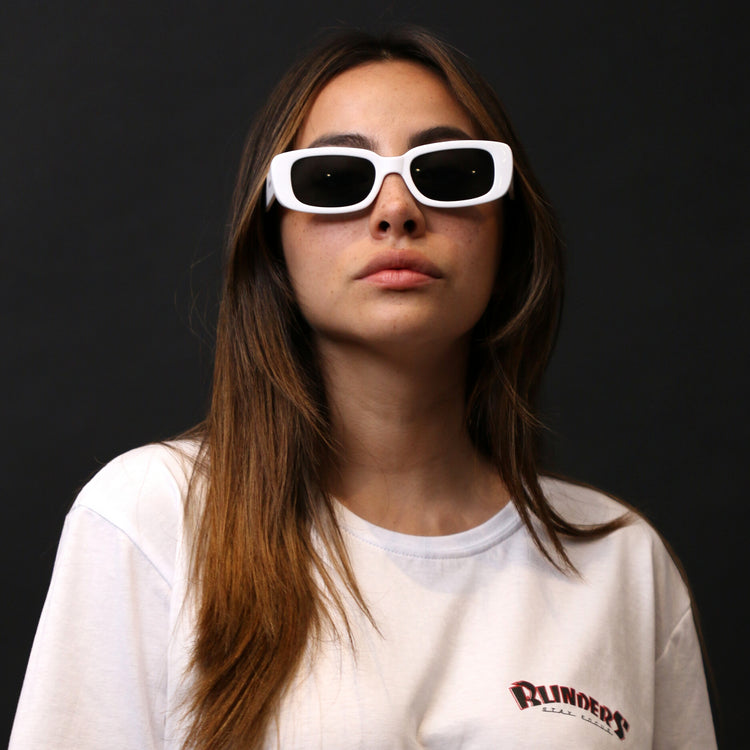 Lentes de sol Blinders Snow Dope con marco redondo blanco y lentes negros, estilo unisex UV400 - Blinders Online Store