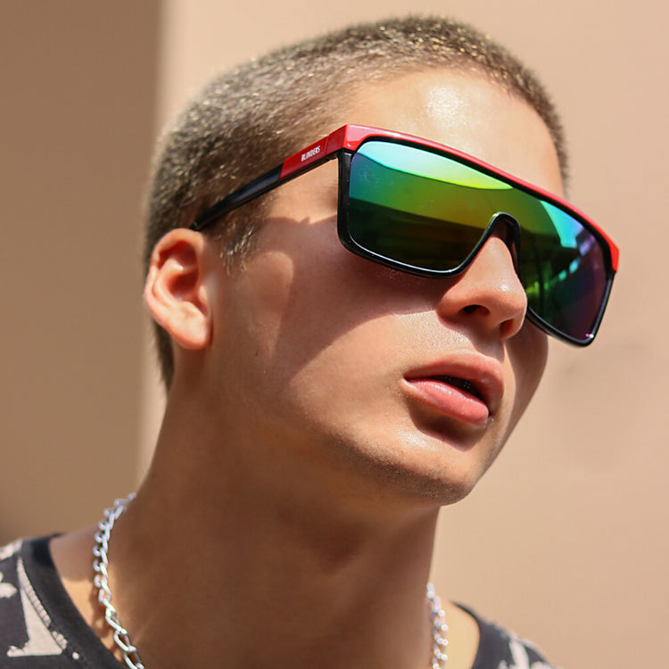 Lentes de sol rectangulares largos verdes tornasolados Sunset Wave hombre - Blinders Online Store