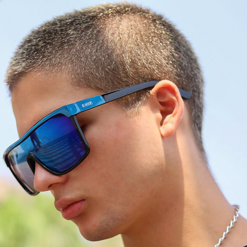 Lentes azules tornasolados grandes largos Ocean Wave hombre - Blinders Online Store