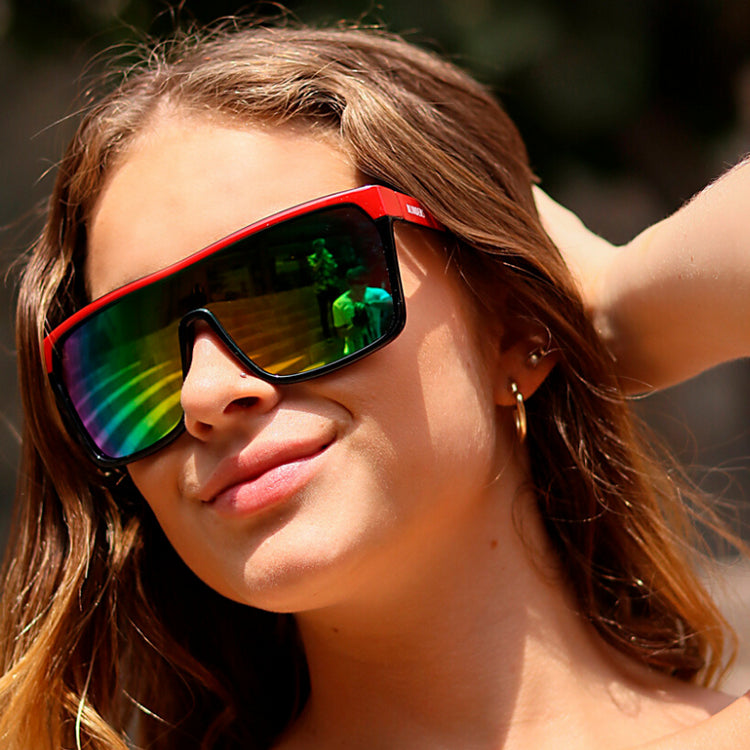 Lentes de sol rectangulares largos verdes tornasolados Sunset Wave mujer - Blinders Online Store